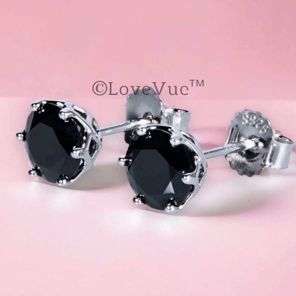 Certified 2ct. t.w. Black Diamond Solitaire 6-prong Stud Earrings - Picture 3 of 16